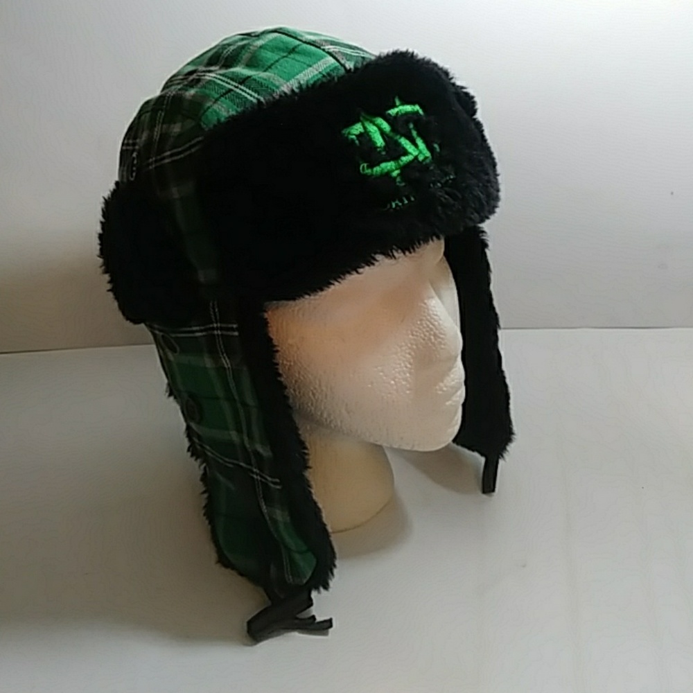 Top of the World lined green plaid earflap hat
